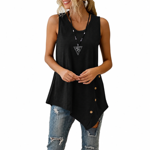 Débardeur asymétrique violet grande taille pour femme, col rond, sans manches, avec détails boutonnés, longueur longue, couleur unie, en jersey, pour l'été - Product Image 2