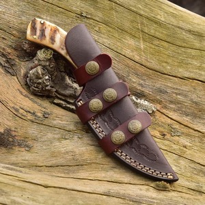 Couteau à lame fixe en acier Damas, fait main, 8,5 pouces, pointe clip, épaisseur 3 mm, manche en corne, pour le camping et l'usage quotidien - Product Image 5