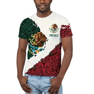 Camiseta de Manga Corta para Hombre con Estampado de la Bandera de México, Cuello Redondo, Estilo Casual, Algodón Jersey, Corte Regular, Diseño con Patrón - Product Image 3