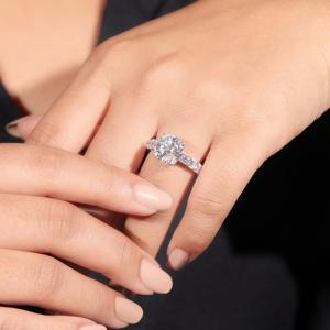 Round and Baguette Shape Prong Setting Side Stone Design in 925 Sterling Silver Engagement Bridal Jewelry Women <b>Moissanite</b> <b>Ring</b> - Product Image 2