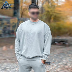 Sweat-shirt pour homme de qualité supérieure, coupe ample, col rond, gris clair uni, en molleton épais, vente en gros - Product Image 6