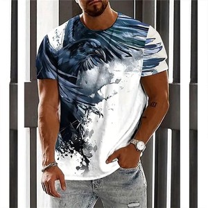 <b>Men's</b> White Short Sleeve Round Neck Heavyweight Streetwear T-Shirt with Digital Printing Regular Fit Cotton Jersey Fabric - Product Image 2