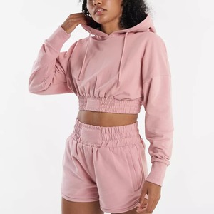 STITCHMODE Manufacturer Custom Women Clothing Two Pieces Crop Top and Shorts <b>Set</b> Custom Cropped Hoodie Half Zip <b>Set</b> For women - Product Image 5