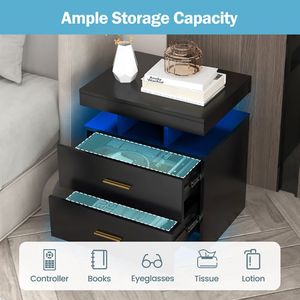 Mesita de Noche Inteligente con Carga Inalámbrica, 2 Cajones de Almacenamiento, Mesita de Noche Moderna de Cuero para Dormitorio y Hotel - Product Image 5