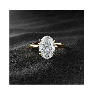 Anillo de Compromiso Solitario de Diamante Cultivado en Laboratorio con Corte Oval Original, Claridad DEF VVS VS, Certificado GIA IGI, Chapado en Oro de Plata de Ley 925, Regalo - Product Image 1