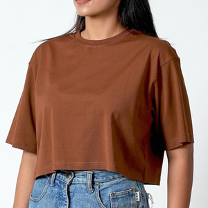 Camiseta Corta Holgada de Alta Calidad para Mujer, con Logotipo Personalizado, Hombros Caídos, 100% Algodón, Corte Cuadrado, Estilo Oversize - Product Image 6