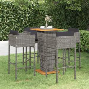 Petit ensemble de bar de jardin en rotin PE gris léger, mobilier de bar léger pour espaces extérieurs - Product Image 1