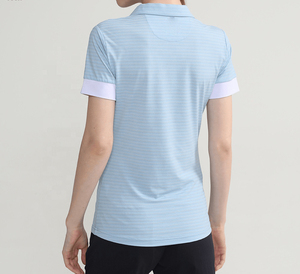 เสื้อโปโลผู้หญิงขายส่ง ผ้าฝ้าย 100% เสื้อโปโลคอปก แถบลาย แนวลำลอง ทรงเข้ารูป ระบายอากาศได้ดี รับผลิตตามแบบ OEM - Product Image 3