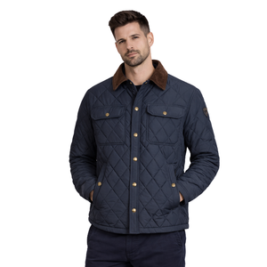 Veste matelassée bleu marine pour homme, col marron, vêtement d'extérieur décontracté isolé pour l'hiver - Product Image 1