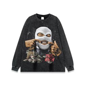 Camiseta negra de manga corta con cuello redondo para hombre, camiseta con estampado de personaje enmascarado y gráfico de dinero, estilo urbano - Product Image 6