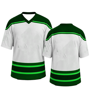 Maillot de hockey sur glace à col en V, rayé blanc et vert, en polyester respirant, manches courtes, coupe classique, unisexe, adulte, toutes saisons - Product Image 5