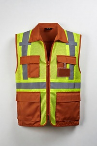 Gilet de sécurité réfléchissant marron avec panneaux en maille et plusieurs poches pour les travaux de construction et de circulation - Product Image 3