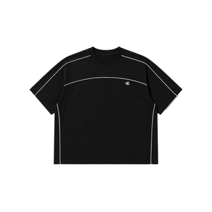 <b>Y2K</b> Trend Contrast Piping Black T-<b>shirt</b> Relaxed Fit Heavyweight Cotton Casual Men's <b>shirts</b> Custom Branding OEM Bulk Streetwear - Product Image 5