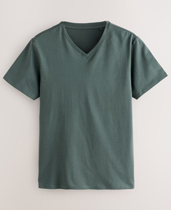 Camiseta de algodón jersey de manga corta con cuello en V para hombre, transpirable, corte regular, informal, 180g - Product Image 4