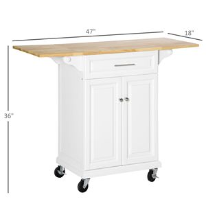 Îlot de cuisine polyvalent en bois naturel avec dessus rabattable, chariot de service blanc sur roulettes, tiroir, armoire et porte-serviettes, facile à utiliser - Product Image 3