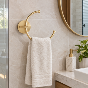 Moderno Soporte de Toalla en Forma de C de Latón Dorado, Anillo para Toallas Montado en la Pared, Elegante y Minimalista, Organizador de Accesorios de Baño - Product Image 2