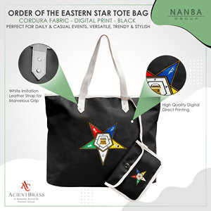 Eastern Star Masonic <b>Black</b> Tote <b>Bag</b> with Zipper Closure | Custom Logo Waterproof Shopping <b>Bag</b> for Unisex Use - Product Image 4