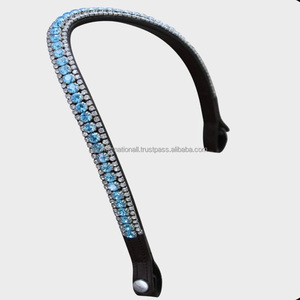 Bridelet de tête pour cheval en cuir italien noir ondulé, orné de cristaux bleus et de strass étincelants, fabriqué à la main, disponible en taille full cob. - Product Image 5