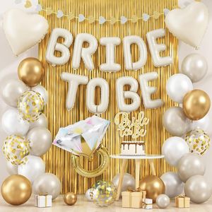 Decorazioni per Addio al Nubilato Color Oro Crema, Palloncini in Mylar a Forma di Lettere per Sposa, Palloncini a Forma di Anello con Diamante in Oro Bianco per Matrimoni - Product Image 3