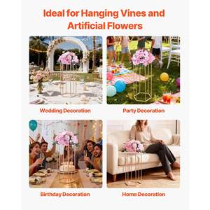 10PCS 23.62-inch Gold Column <b>Flower</b> Stand Floral <b>Display</b> Rack for Weddings Home Decor Acrylic Laminate Hexagonal Cubic Stand - Product Image 6