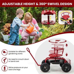 Adjustable Height Red Garden Scooter <b>Cart</b> with Swivel Seat and <b>Tool</b> Storage Utility <b>Cart</b> - Product Image 5