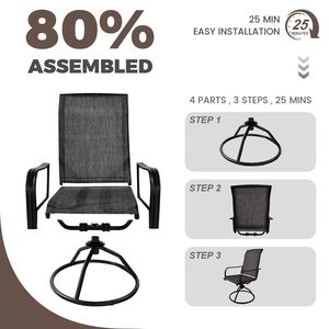 Ensemble de 2 chaises pivotantes d'extérieur en textilène, rotation fluide à 360 degrés, bascule douce à 15 degrés, respirantes - Product Image 5