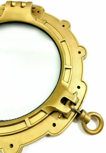 Vintage Aluminum <b>Antique</b> Brass Porthole Mirror Nautical Maritime Ship Wall Decor - Product Image 2