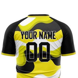 Camiseta de fútbol personalizada con envío directo, conjunto de uniforme de fútbol de secado rápido, camiseta de fútbol azul y amarilla sublimada, uniformes de fútbol - Product Image 2