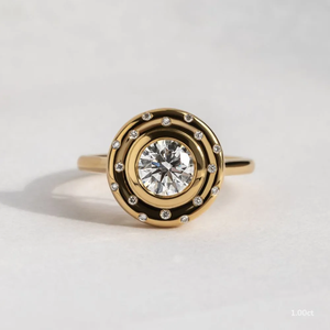 OM GEMS 14K Solid Gold 1.0 CT Round Cut Lab Diamond Halo <b>Ring</b> Fine Jewelry for Women Vintage Inspired Handmade <b>Indian</b> Jewelry - Product Image 1