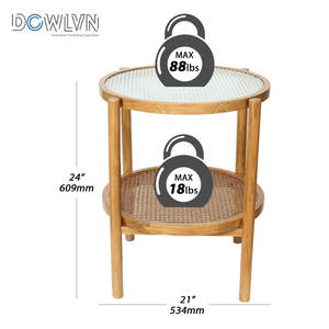 Mesa Auxiliar de Almacenamiento redonda Bohemia hecha a mano de madera de ratán de vidrio para muebles de sala de estar - Product Image 4