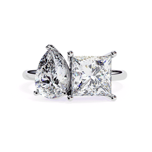 Bague de fiançailles unisexe en or massif 18 carats avec diamant de laboratoire taille poire princesse, couleur E, Toi et Moi, à quatre griffes - Product Image 3