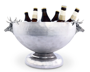 Copa de champán de lujo plateada con asas laterales de cabeza de ciervo, cuenco enfriador de vino y hielo de metal martillado de primera calidad para decoración de bares y buffets - Product Image 1