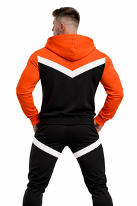 Conjunto Deportivo Informal para Hombre, Sudadera con Capucha en Contraste Naranja y Negro, Chaqueta con Cierre y Pantalones Jogger Ajustados, para Gimnasio y Fitness - Product Image 5