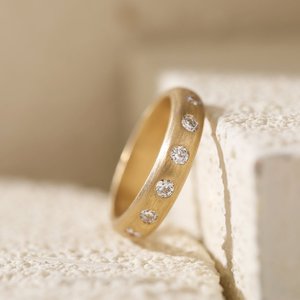 Wholesale 2.3mm Old European Cut Lab Grown Diamond 18K Solid Yellow <b>Gold</b> <b>Ring</b> Luxury Matte Brushed Flush <b>Set</b> Full Eternity Band - Product Image 4