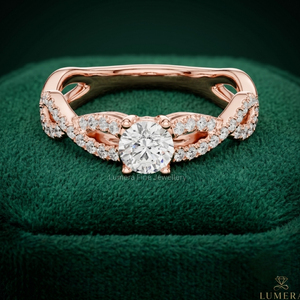 Anillo de Compromiso de Moissanita Certificado por IGI, Oro Rosa de 9K, 10K, 14K, 18K, Anillo de Boda con Pavé Trenzado, Joyería Fina Personalizada para Mujer - Product Image 1