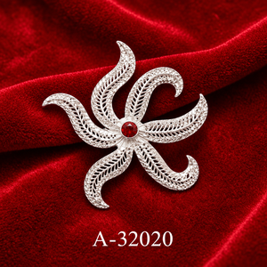 Red Center Floral Silver Plated Zircon Filigree Brooch <b>Pin</b> Daily Wedding Anniversary Statement Lapel Jewelry for Women Party - Product Image 2