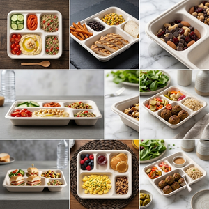 CANEX 5 Compartment Bagasse Meal Tray Compostable Disposable Sugarcane Fiber Food Container Microwave Refrigerator Safe - Product Image 5