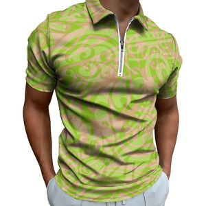 Polo de manga corta para hombre con estampado sublimado azul y blanco, con cremallera, transpirable, informal, de poliéster tejido. - Product Image 4
