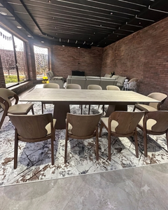 Premium Marble <b>Top</b> <b>Dining</b> <b>Table</b> Set with Curved Solid Teak Chairs Commercial Hotel Restaurant <b>Dining</b> Furniture - Product Image 2