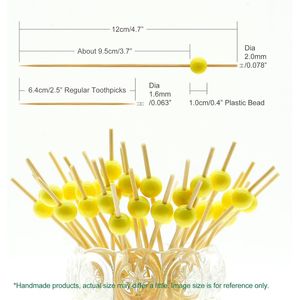 Stuzzicadenti Decorativi in Bambù Giallo Perla da 4,7 Pollici per Antipasti, Feste di Carnevale e Mardi Gras - Product Image 2