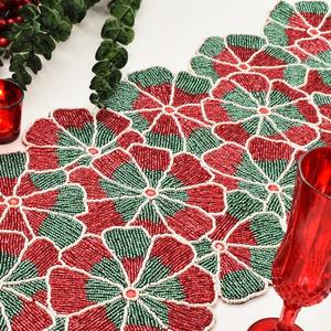Handmade Christmas Flower Table <b>Runner</b> Red <b>Green</b> Fabric Mats & Pads Decorative Design - Product Image 3