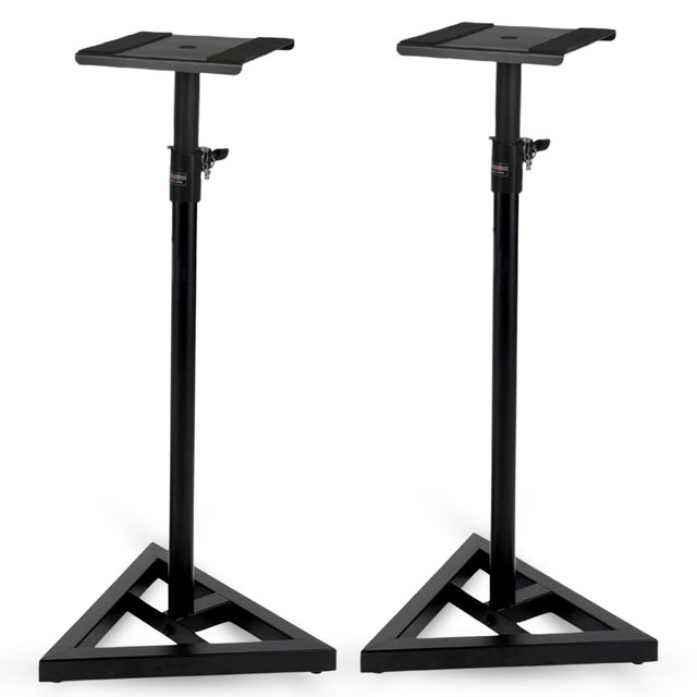 2Pc Heavy Duty Adjustable Telescoping Height 59.5'' Triangle Base 100Lb Capacity Black/White Speaker Stand Mounts & Stands