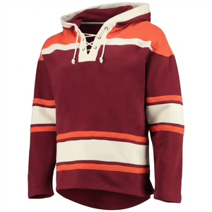 Sweat-shirt à capuche respirant tendance rouge foncé style maillot de hockey sur glace, pull vintage, vêtement de sport thermique d'hiver, 100 % coton - Product Image 1