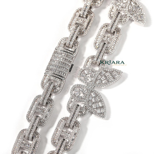Lab Grown Women's S925 Silver Rhodium Plated Butterfly Crystal <b>Statement</b> <b>Necklace</b> Luxury Jewelry Link Chain Design - Product Image 2