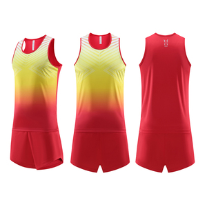 Camiseta Deportiva sin Mangas para Mujer, con Degradado de Color, Absorbente de Humedad, Estampado Sublimado Rojo y Amarillo, para Todas las Temporadas - Product Image 1