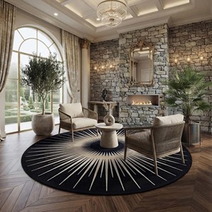 Luxury <b>Round</b> Sunburst Area Rug Black White Modern Abstract Hand Tufted <b>Carpet</b> Living Room Bedroom Decorative Floor Mat Soft Rug - Product Image 5