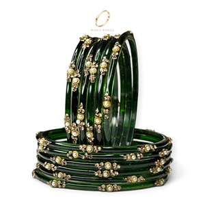 Brazaletes de Cristal Verde con Baño de Oro Estilo Kashmiri, Ideales para Bodas, Colecciones de Joyería de Moda, Venta al Por Mayor - Product Image 3