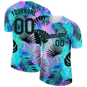 Vente en gros directe de la fabrication industrielle, design personnalisé en motif 3D bleu turquoise et noir, feuilles de palmier hawaïennes, performance 100% polyester - Product Image 1