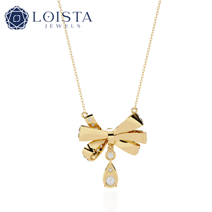 Collier pendentif nœud en or plaqué 18 carats avec diamant taille poire pour femme LOISTA, bijoux de luxe pour mariage - Product Image 3