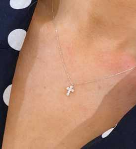 Delicados Collares de Cruz con Diamantes de Oro Sólido 14K 18K, Engaste Pavé, Diamantes Cultivados en Laboratorio, Cierre de Resorte, 18 Pulgadas, Para Usar en Capas, Pequeños, Religiosos, Uso Diario - Product Image 2